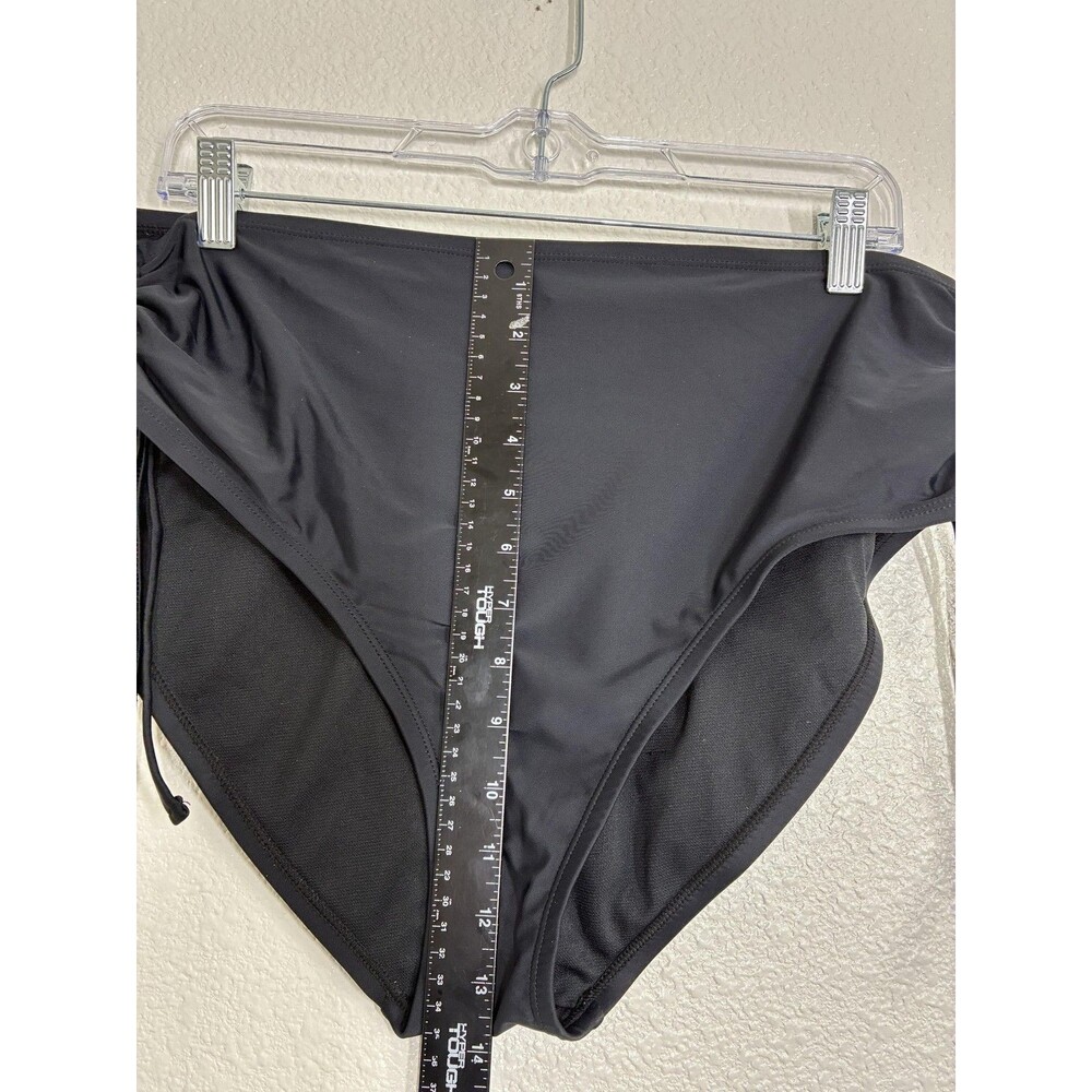 BCBG Paris Bikini Swim Bottom Womens XL Black High Waisted Ruched Side Ties - Picture 8 of 14